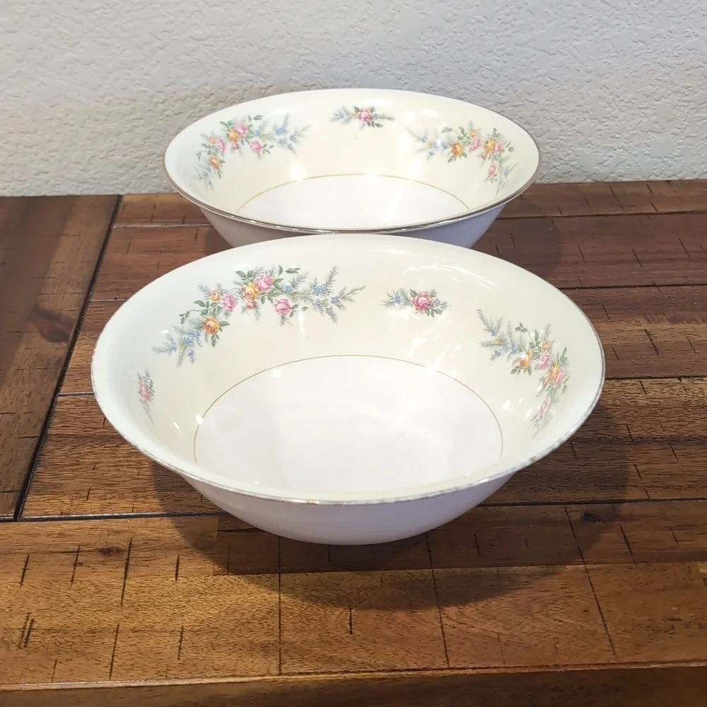Two 40's Homer Laughlin Eggshell Nautilus Ferndale China Serving Bowls 8